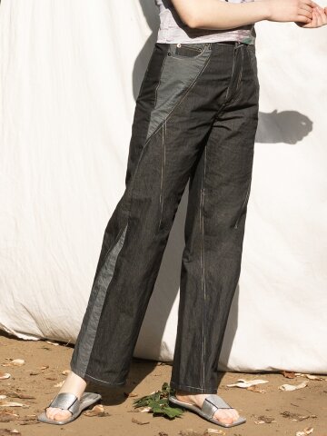 color block stitch pants