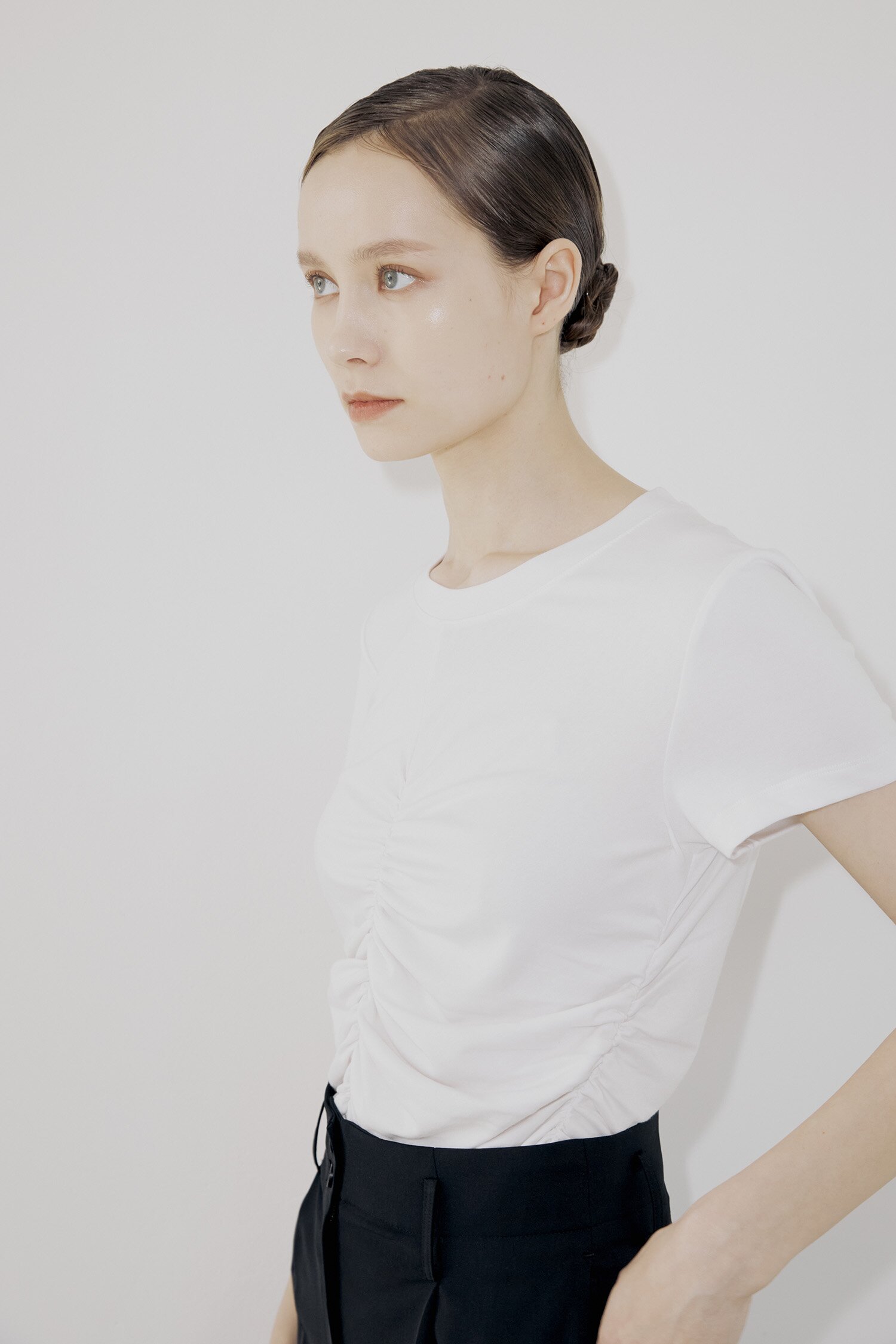 Front Shirring Tee - White
