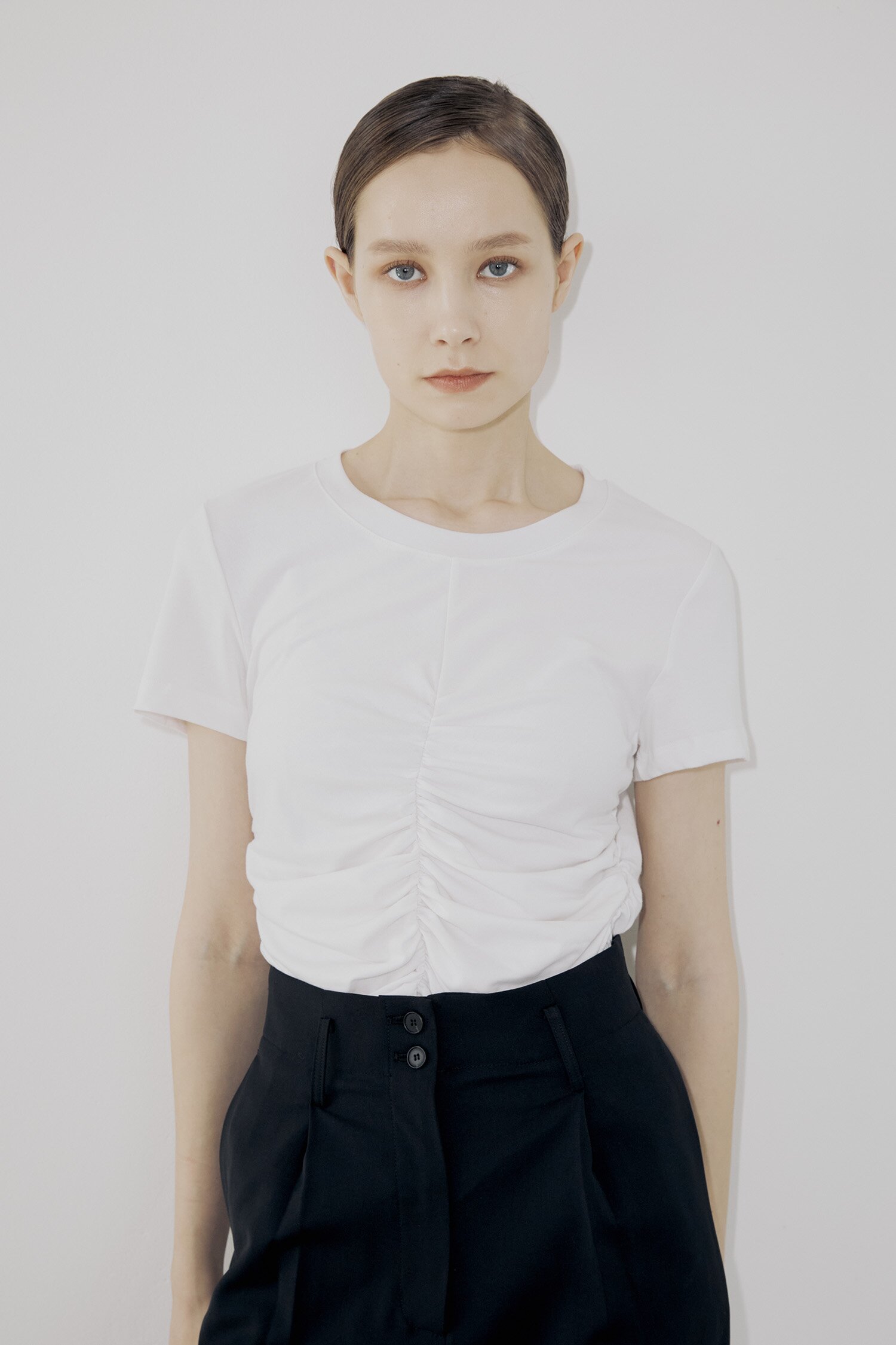 Front Shirring Tee - White