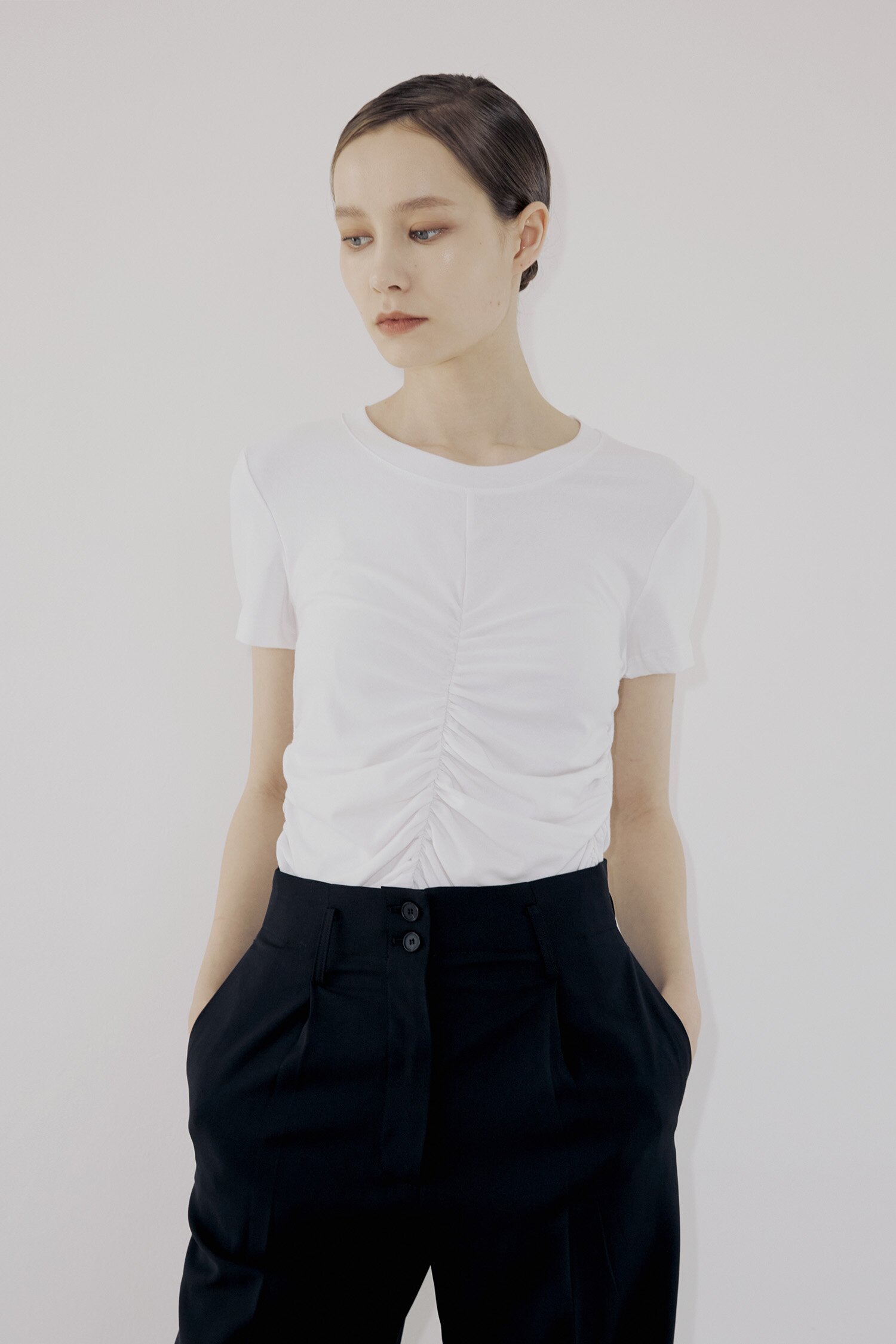 Front Shirring Tee - White