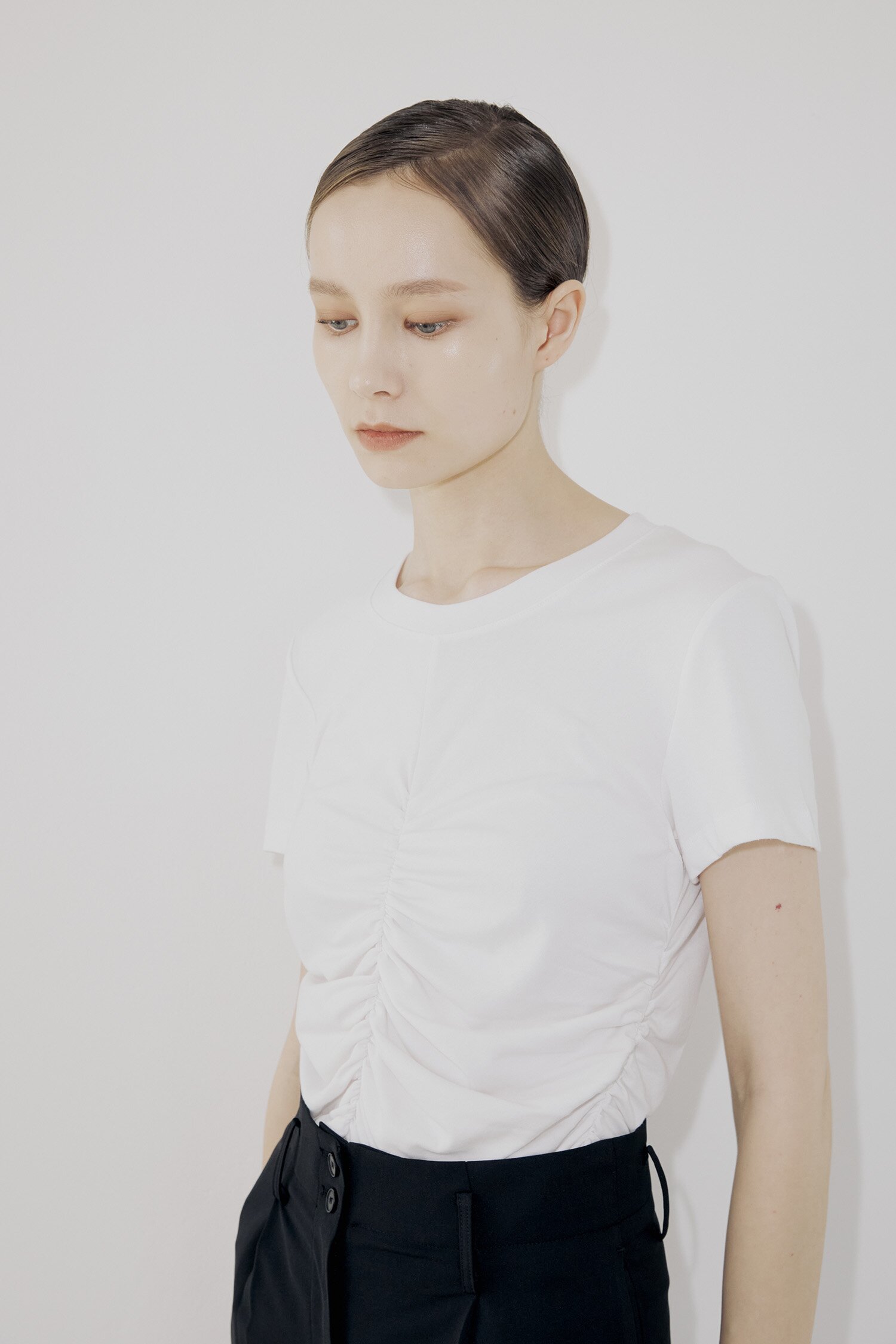 Front Shirring Tee - White