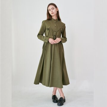 [분더가이스트] 카발리에 플레어 셔츠롱원피스 (카키)