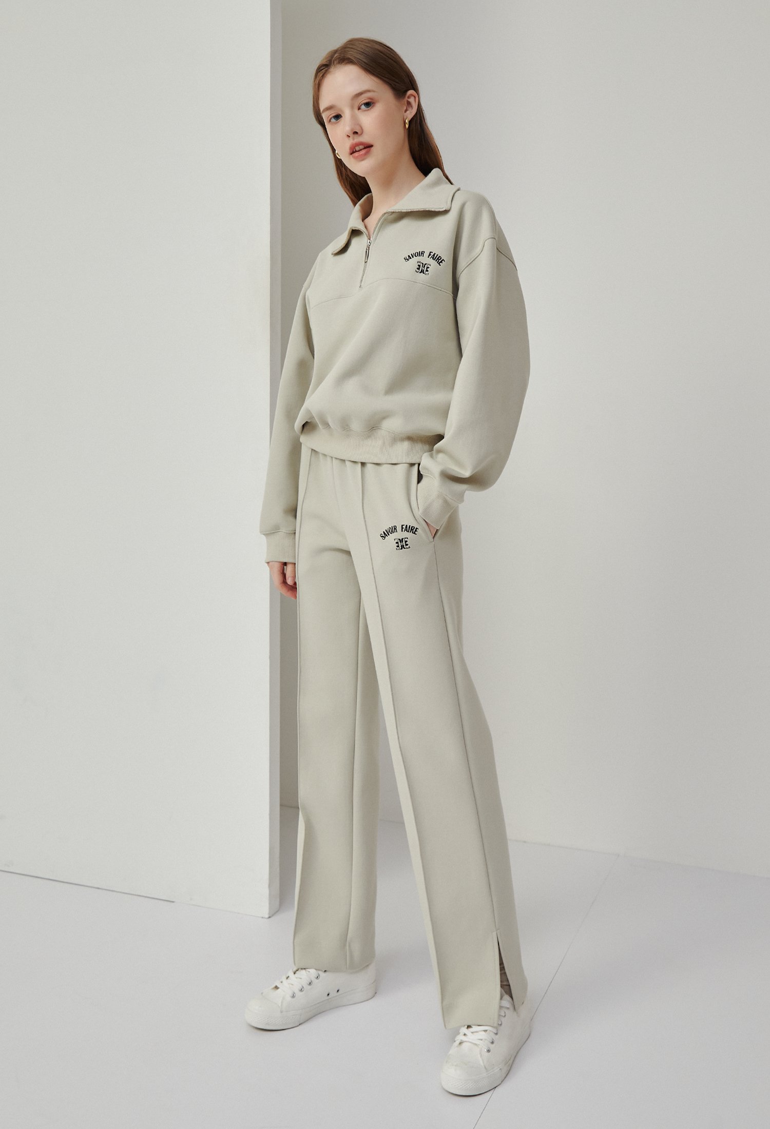 투웨이 칼라 집업 티셔츠 (KHAKI)