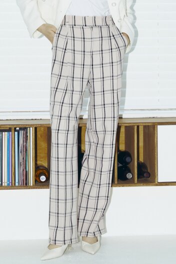 Check Wide Trousers - Pink