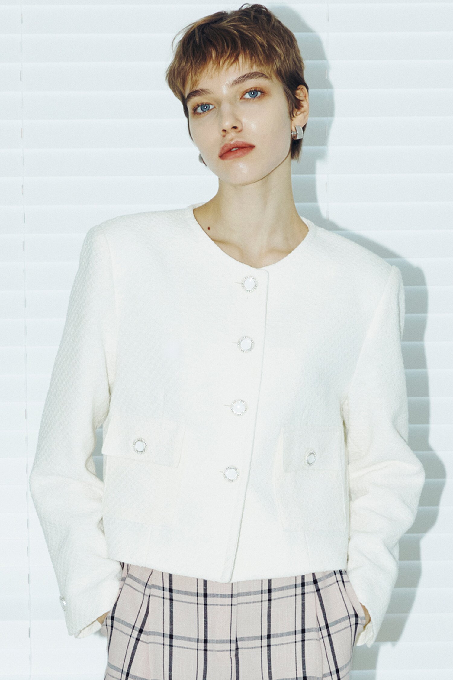Tweed Crop Jacket - White