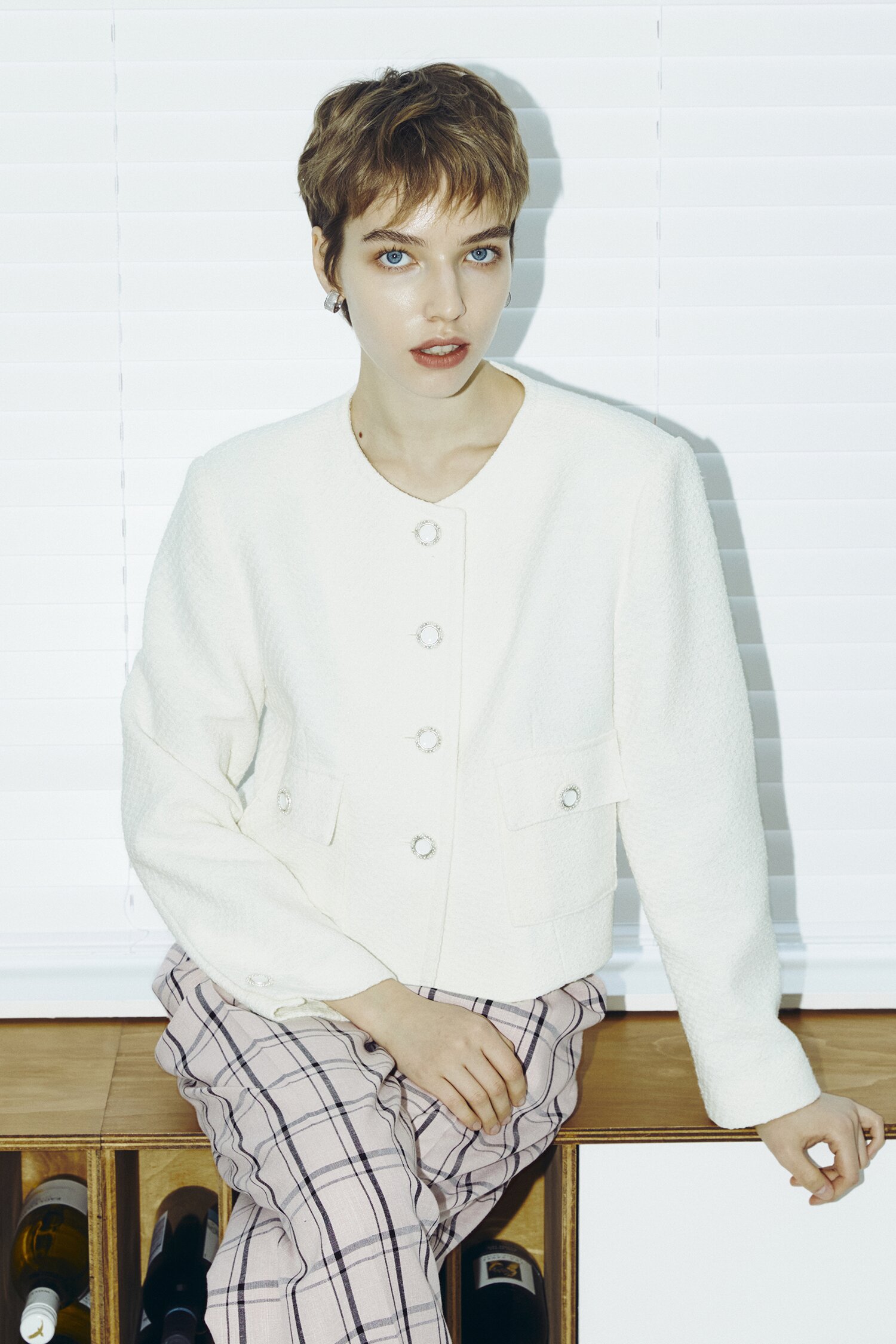 Tweed Crop Jacket - White