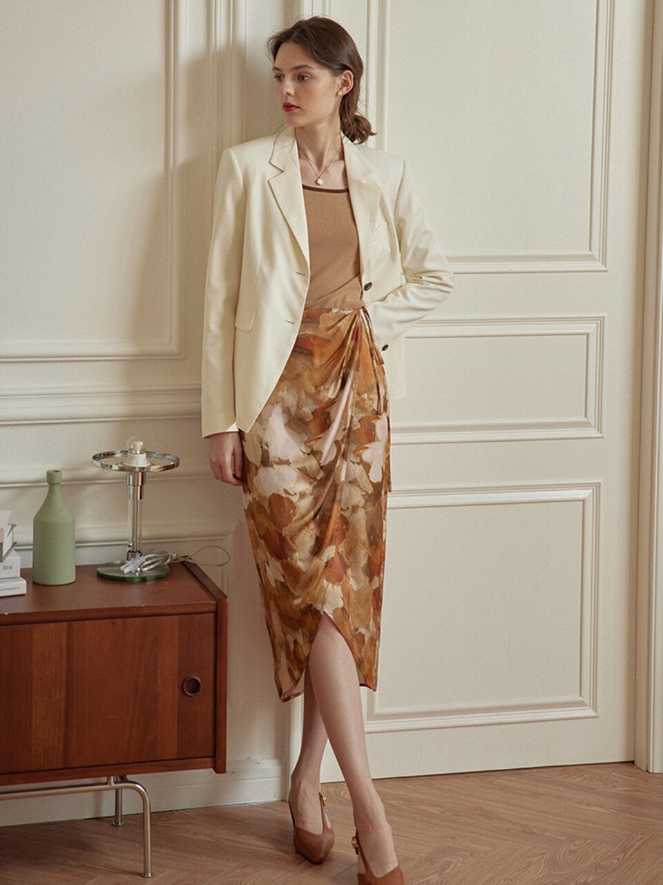 Jolie Printed Brown Midi Skirt