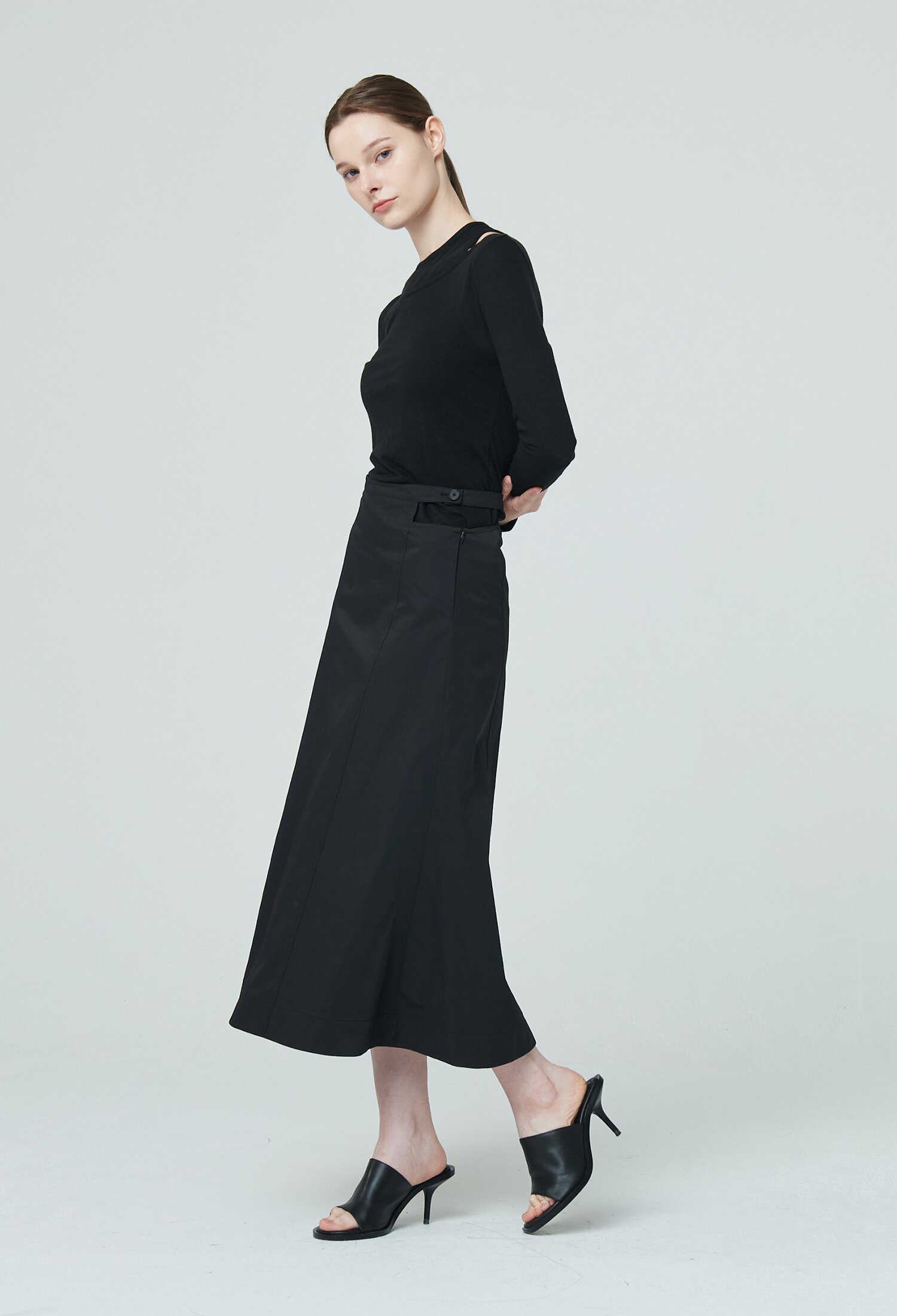 Cut Out Midi Skirt - Black