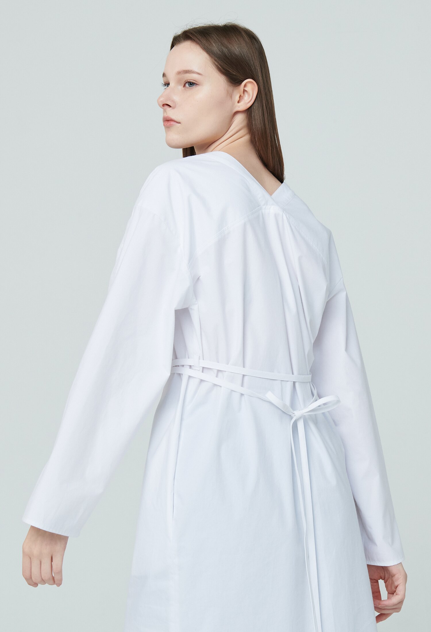 V Neck Shirt Long Dress - White