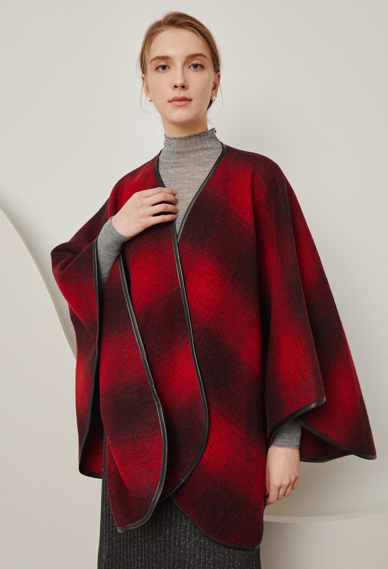울 케이프 재킷 (RED)
