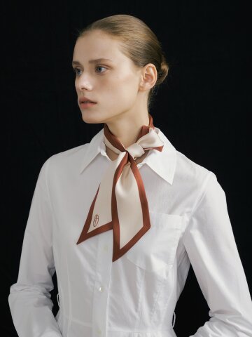 Long Twilly Silk Scarf - Burnt Orange/Cream
