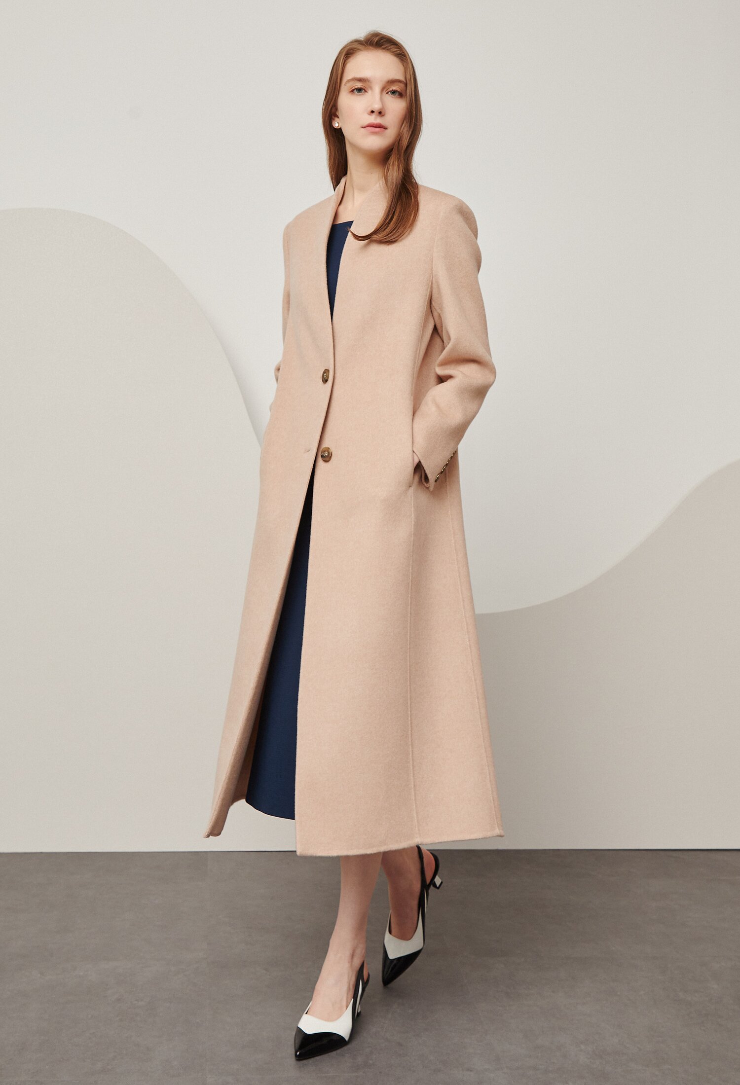 논칼라 트라페즈 롱 코트 (BEIGE)