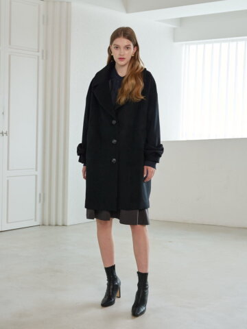 울 리본 커프 코트 Wool Ribbon Cuff Coat_BLACK