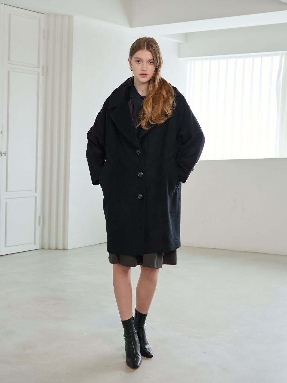 울 리본 커프 코트 Wool Ribbon Cuff Coat_BLACK