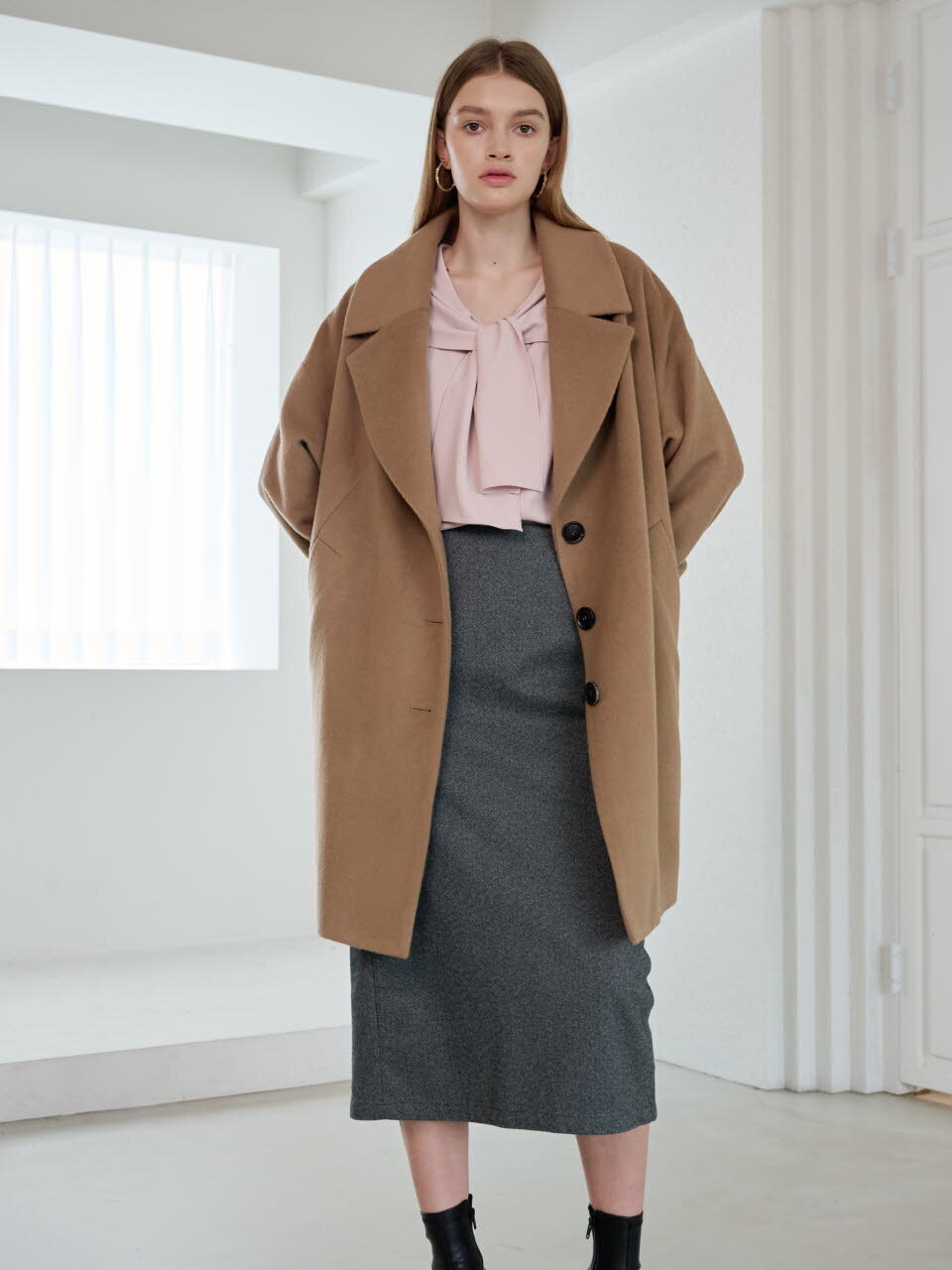 울 리본 커프 코트 Wool Ribbon Cuff Coat_CAMEL
