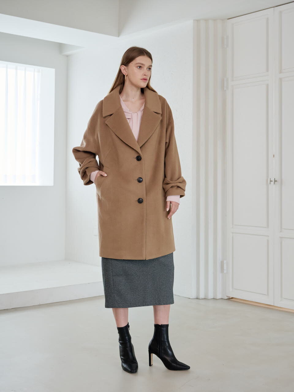 울 리본 커프 코트 Wool Ribbon Cuff Coat_CAMEL