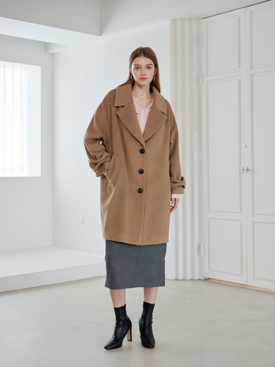울 리본 커프 코트 Wool Ribbon Cuff Coat_CAMEL