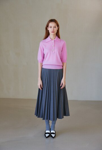 [칼레이트] OPEN COLLAR BUTTON KNIT TOP PINK