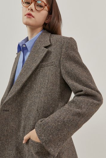 Embossing Herringbone Jacket_L.BROWN