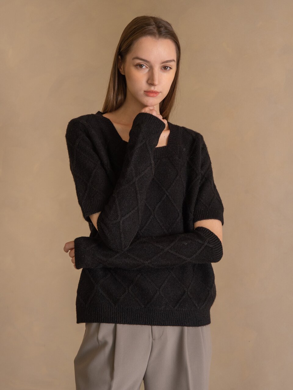 WED Sqaure neck wammer & knit top sets_3colors