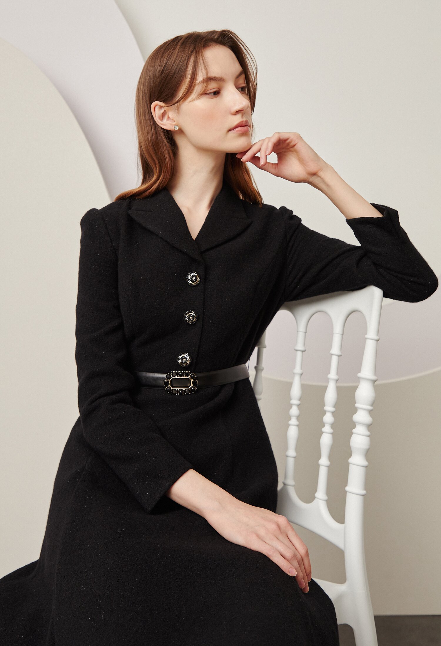 트위드 훌 A라인 원피스 (BLACK)