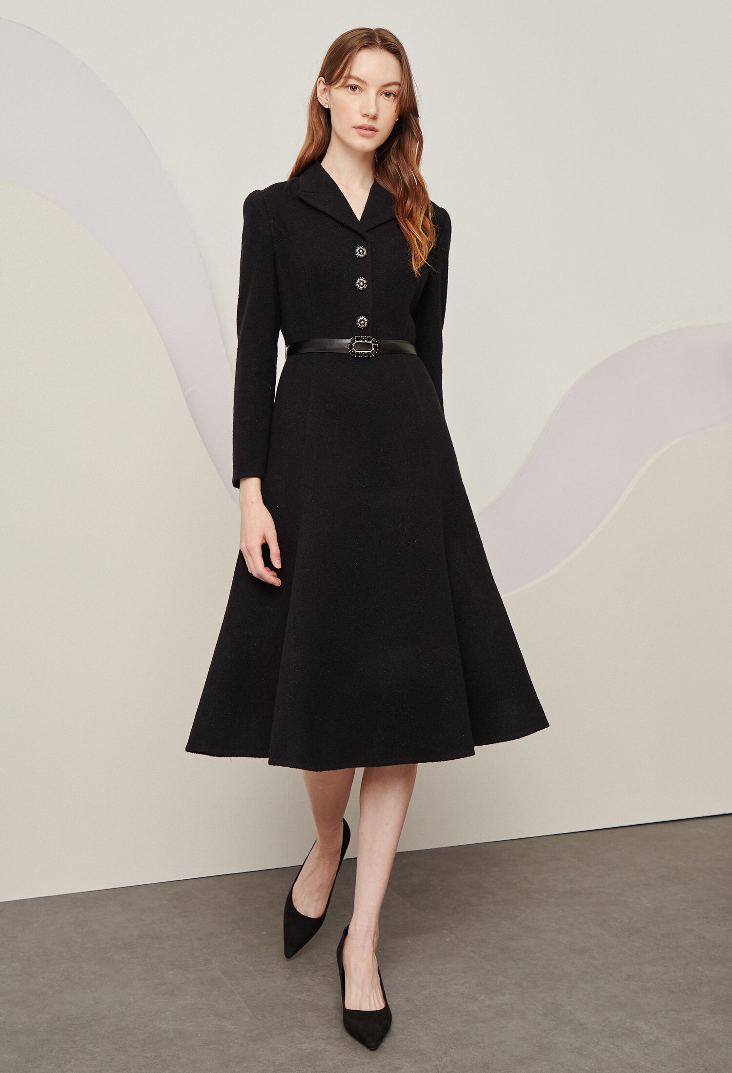 트위드 훌 A라인 원피스 (BLACK)