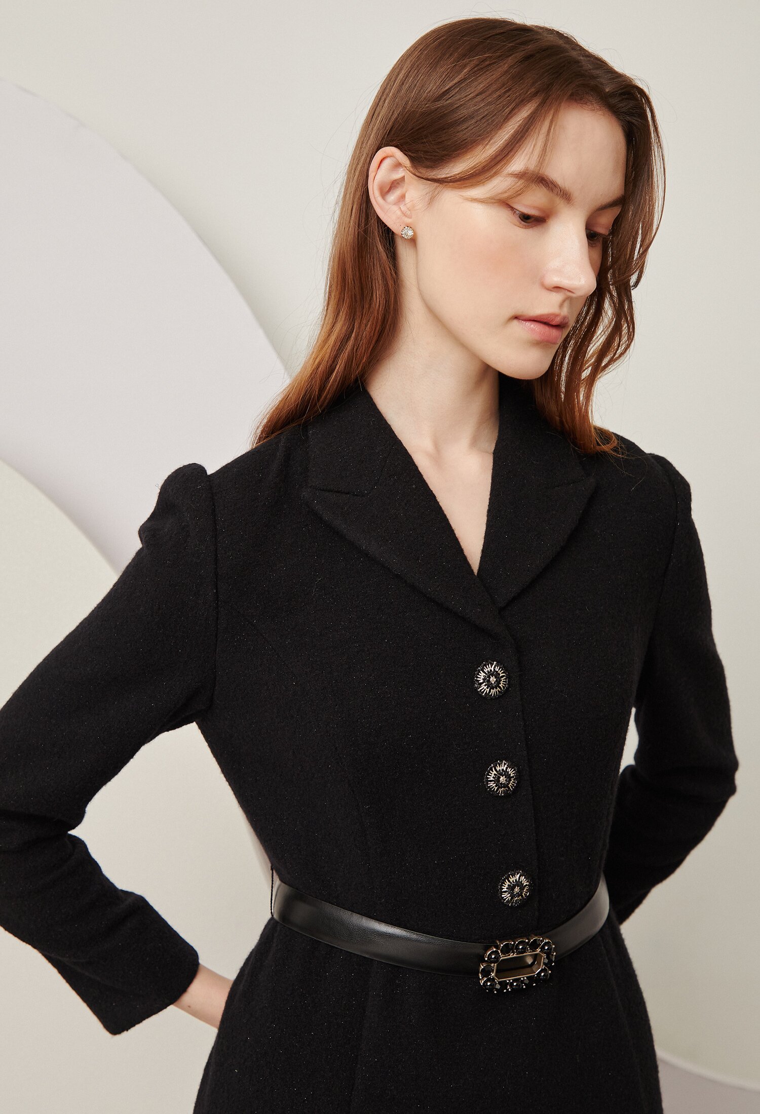 트위드 훌 A라인 원피스 (BLACK)