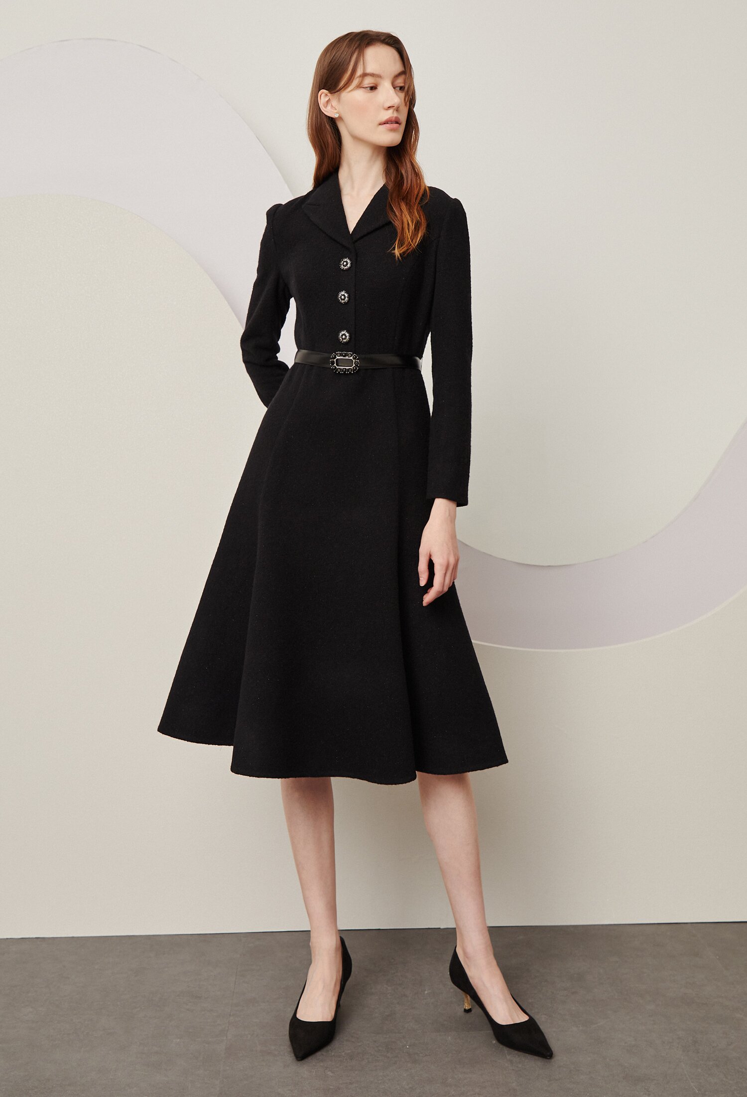 트위드 훌 A라인 원피스 (BLACK)