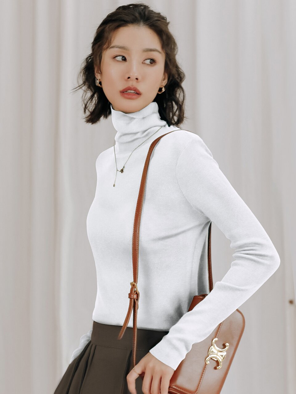 LS high-necked leggings pile collar knit top