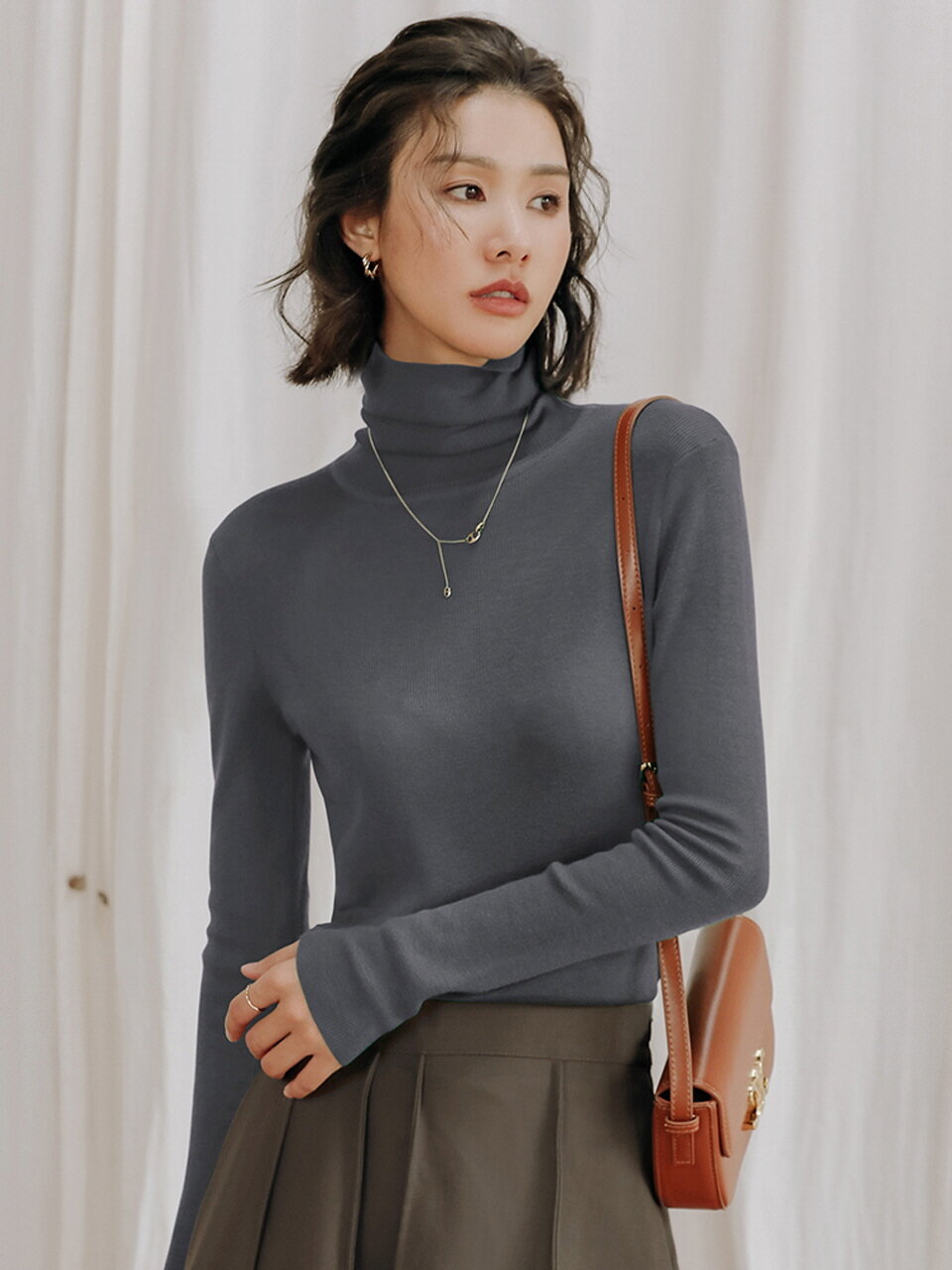 LS high-necked leggings pile collar knit top