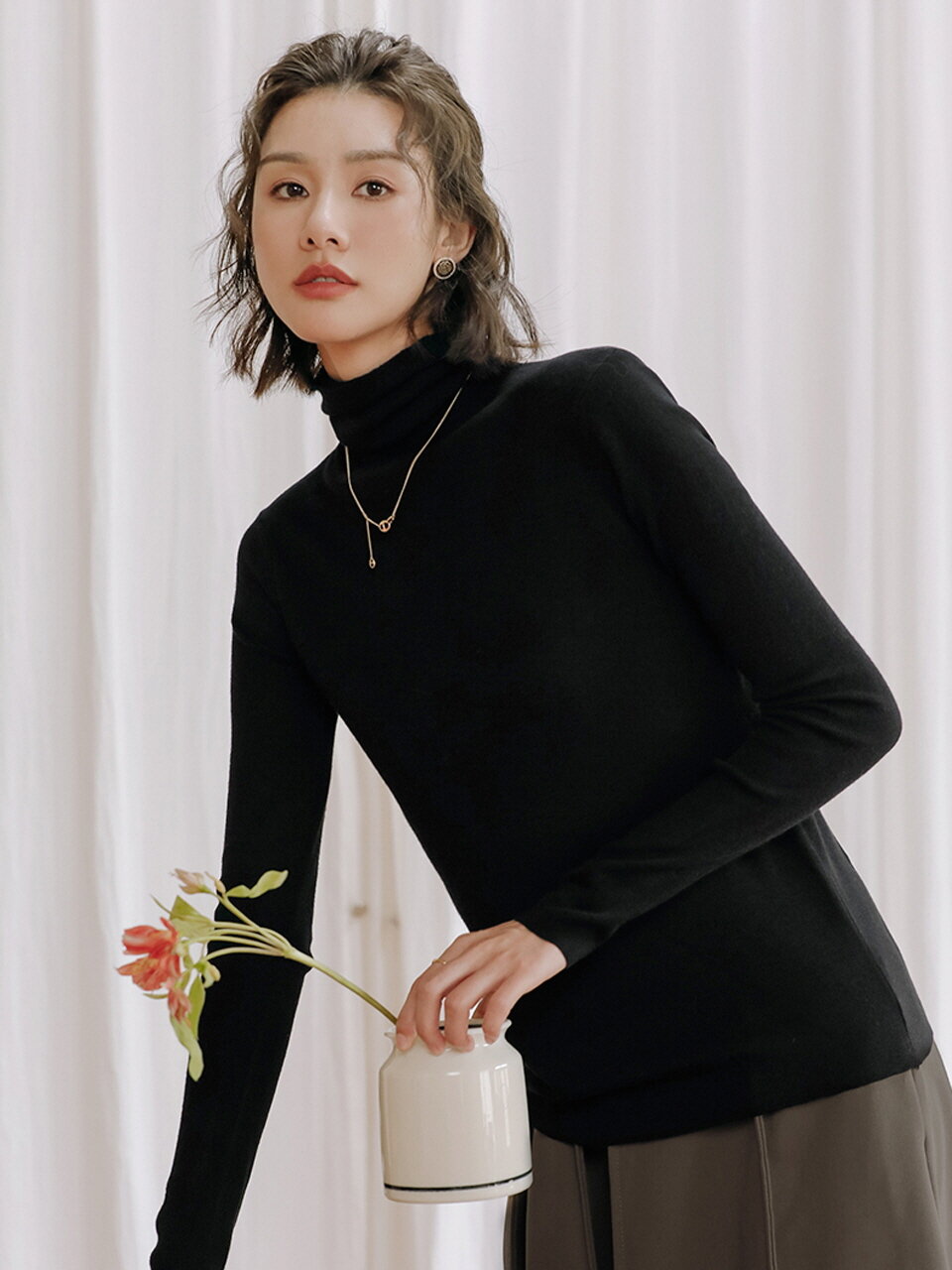 LS high-necked leggings pile collar knit top