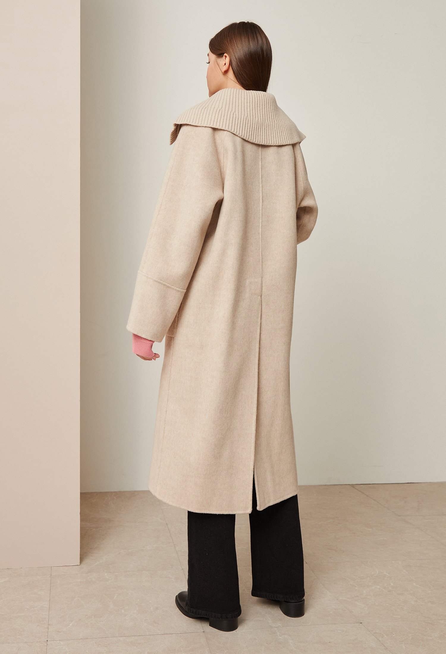 울 카멜 더블 코트 +칼라 세트 (LIGHT/BEIGE)