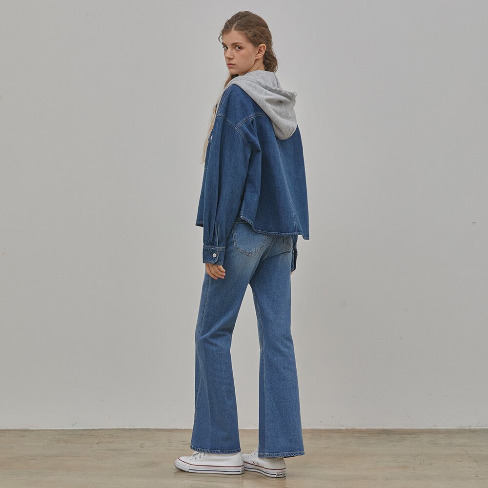 DENIM HEM SLIT BOOTS CUT PANTS BLUE