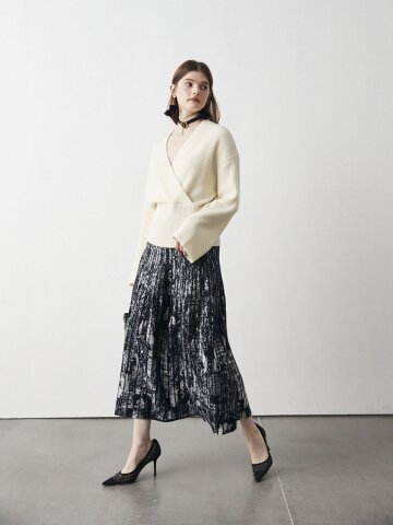 OZ_A line black and white vintage art skirt_BLACK