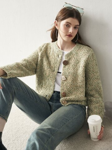 OZ_Gentle delicate irregular button knit cardigan