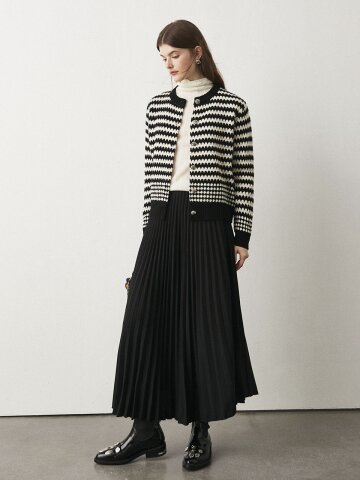 OZ_black and white striped wool cardigan_BLACK