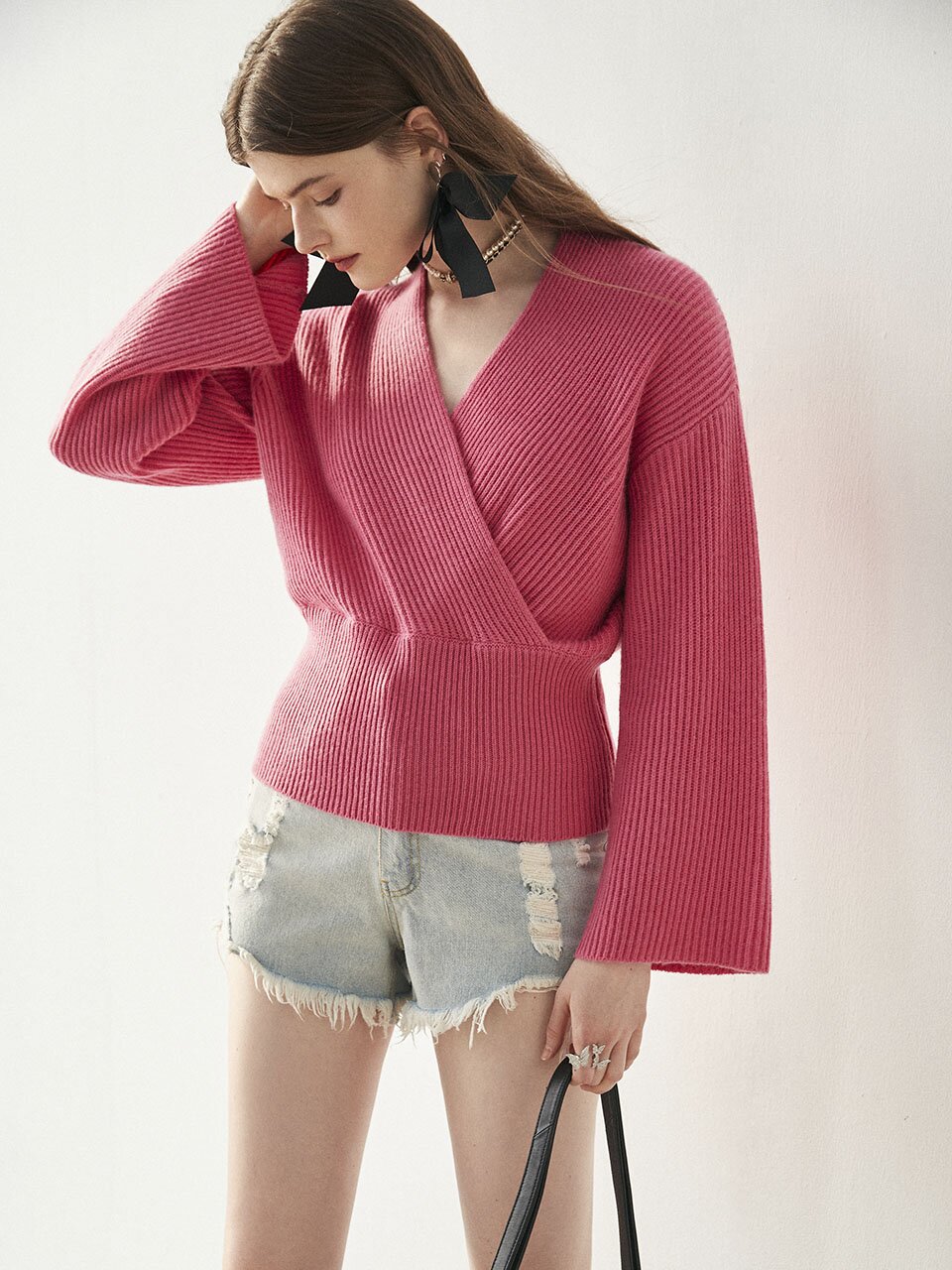 OZ_Gentle sense wrap v neck knit_2 colors