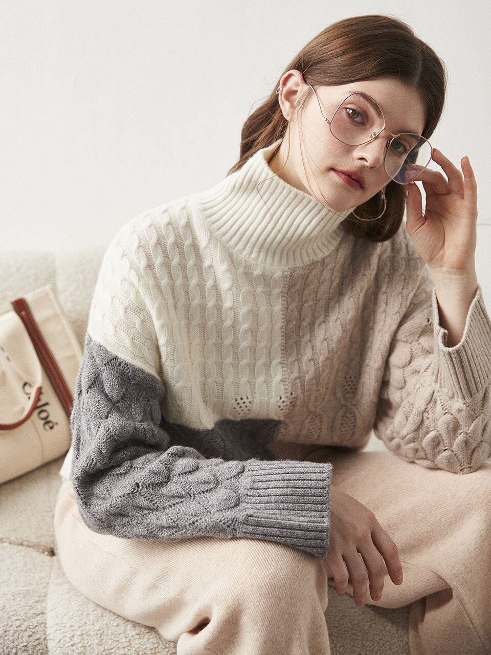 OZ_Sheep wool cable knit_BEIGE