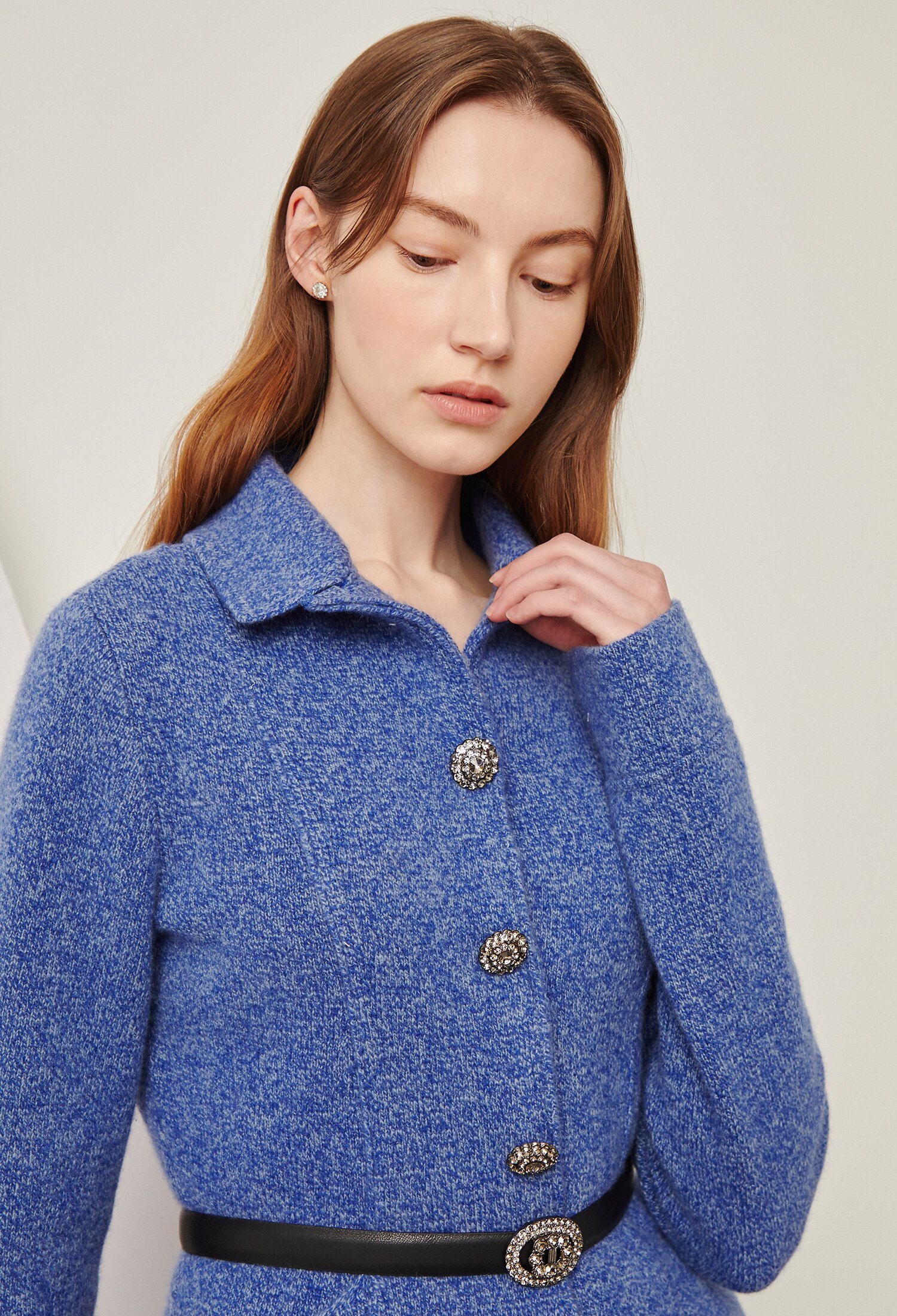 페플럼 재킷 니트 가디건 (BLUE)