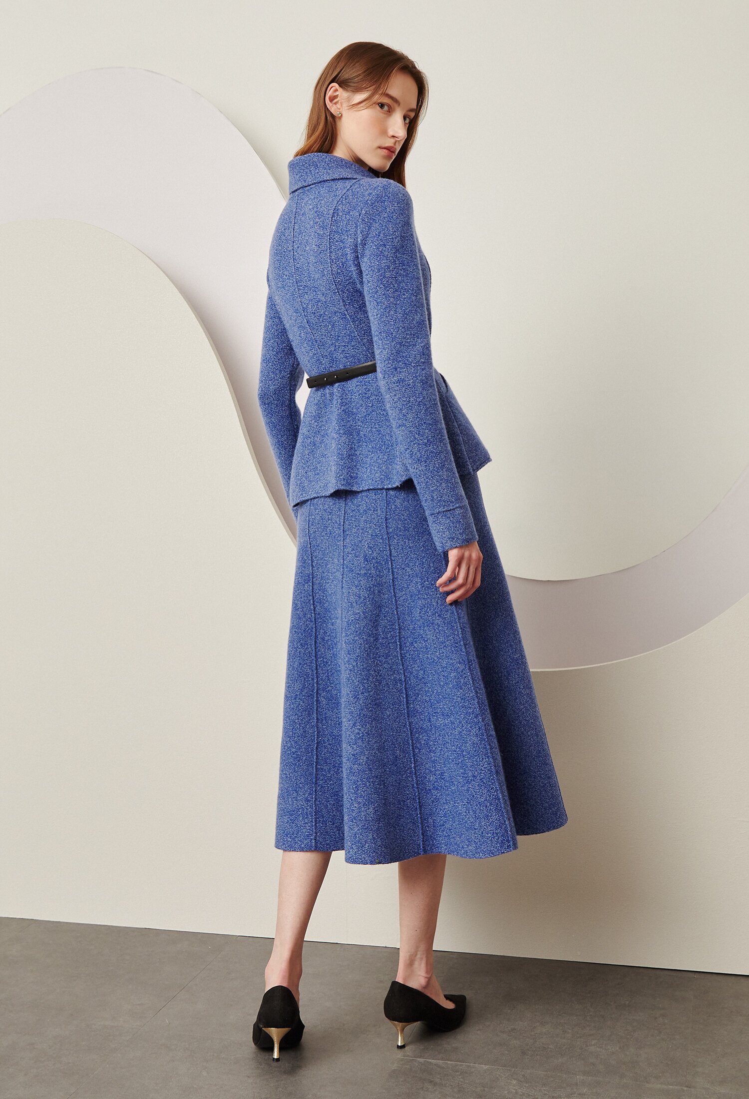 페플럼 재킷 니트 가디건 (BLUE)