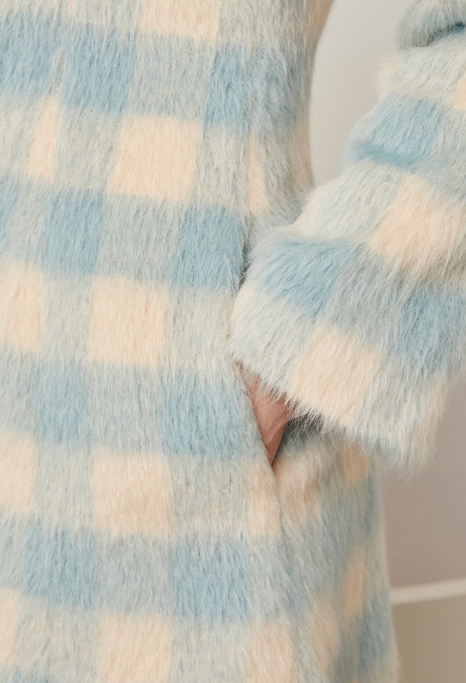 알파카 울 체크 A라인 코트 (MINT)