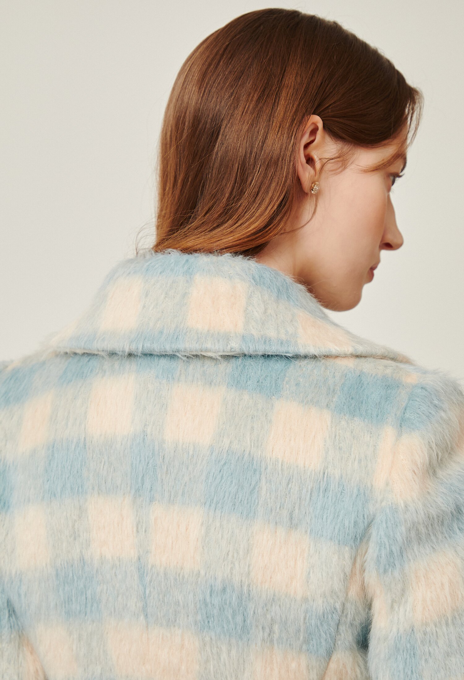 알파카 울 체크 A라인 코트 (MINT)