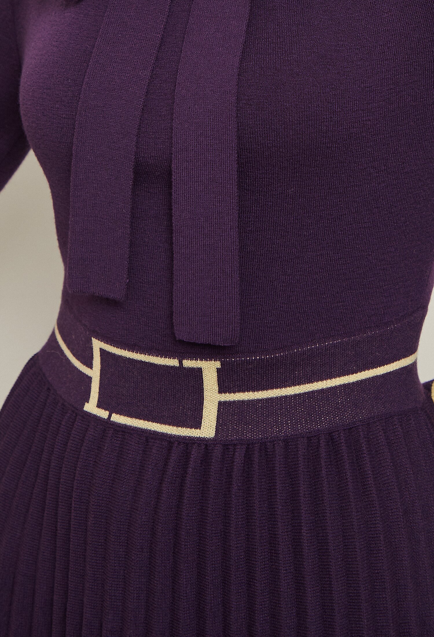 배색 벨티드 프린팅 리본 원피스 (PURPLE)