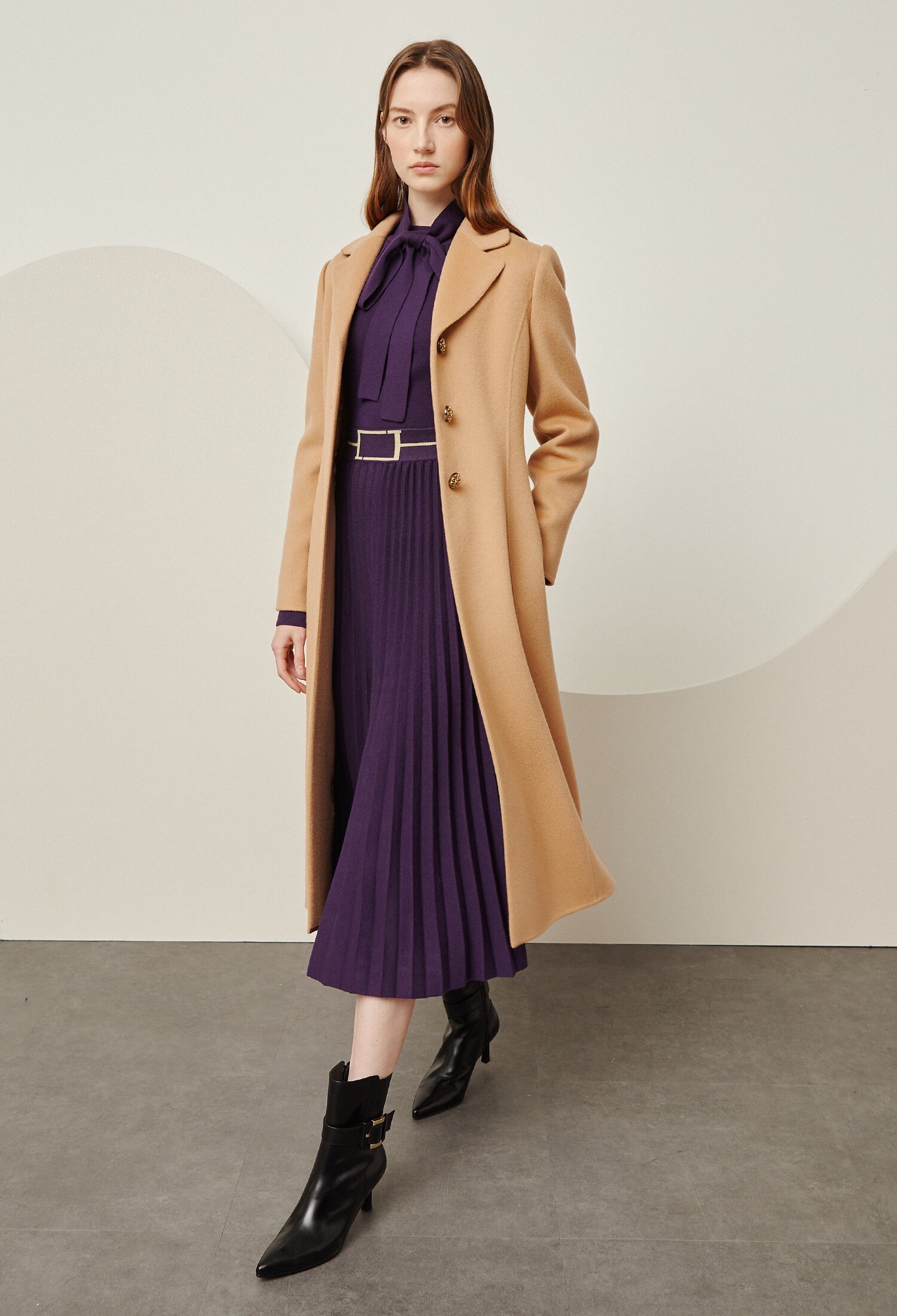 배색 벨티드 프린팅 리본 원피스 (PURPLE)