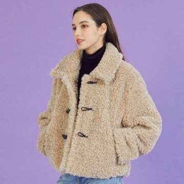 오버핏 떡볶이 퍼 무스탕 플리스 자켓 [Beige] 더플 양털 ver.
