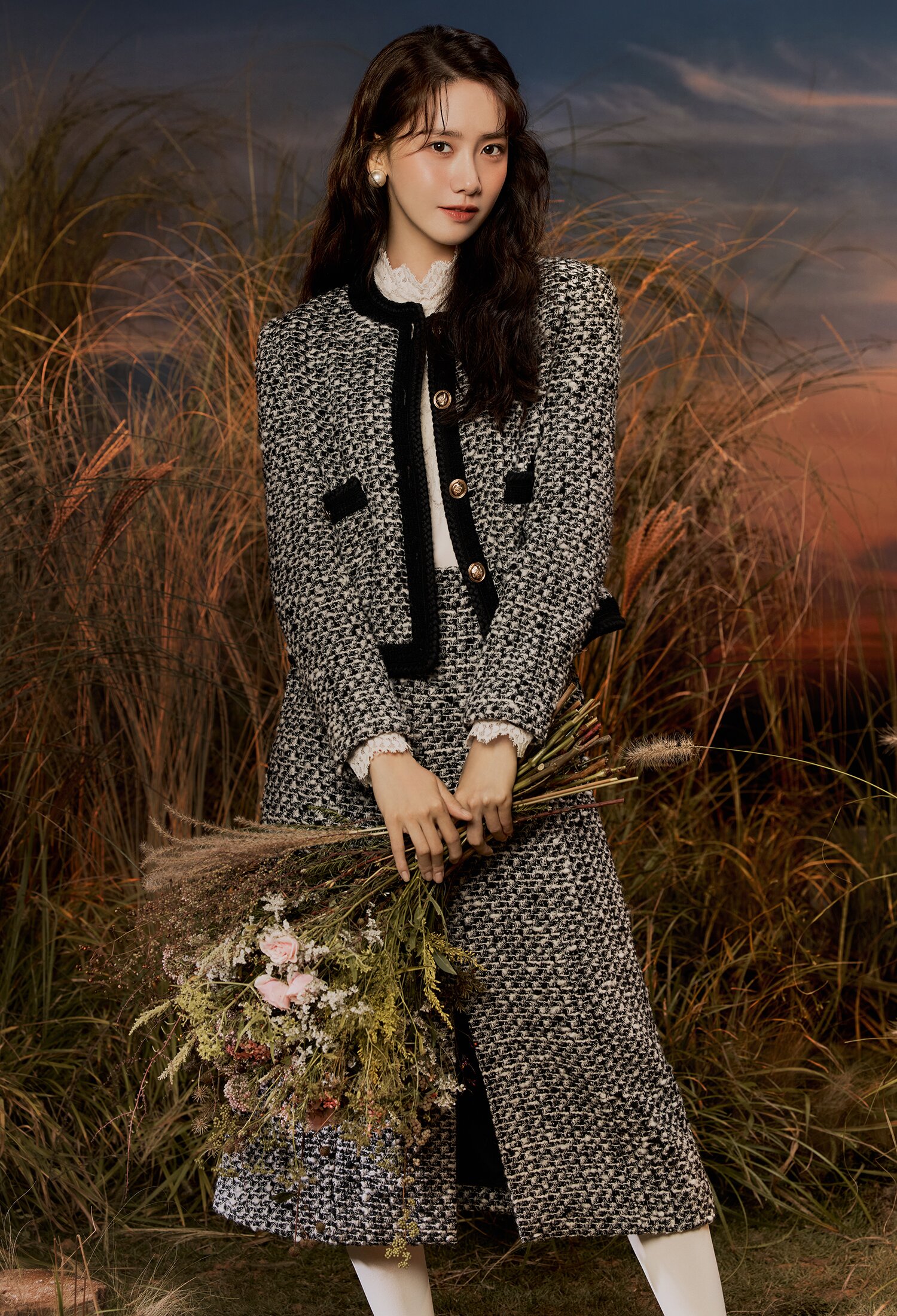 울 트위드 배색 재킷 (BLACK)