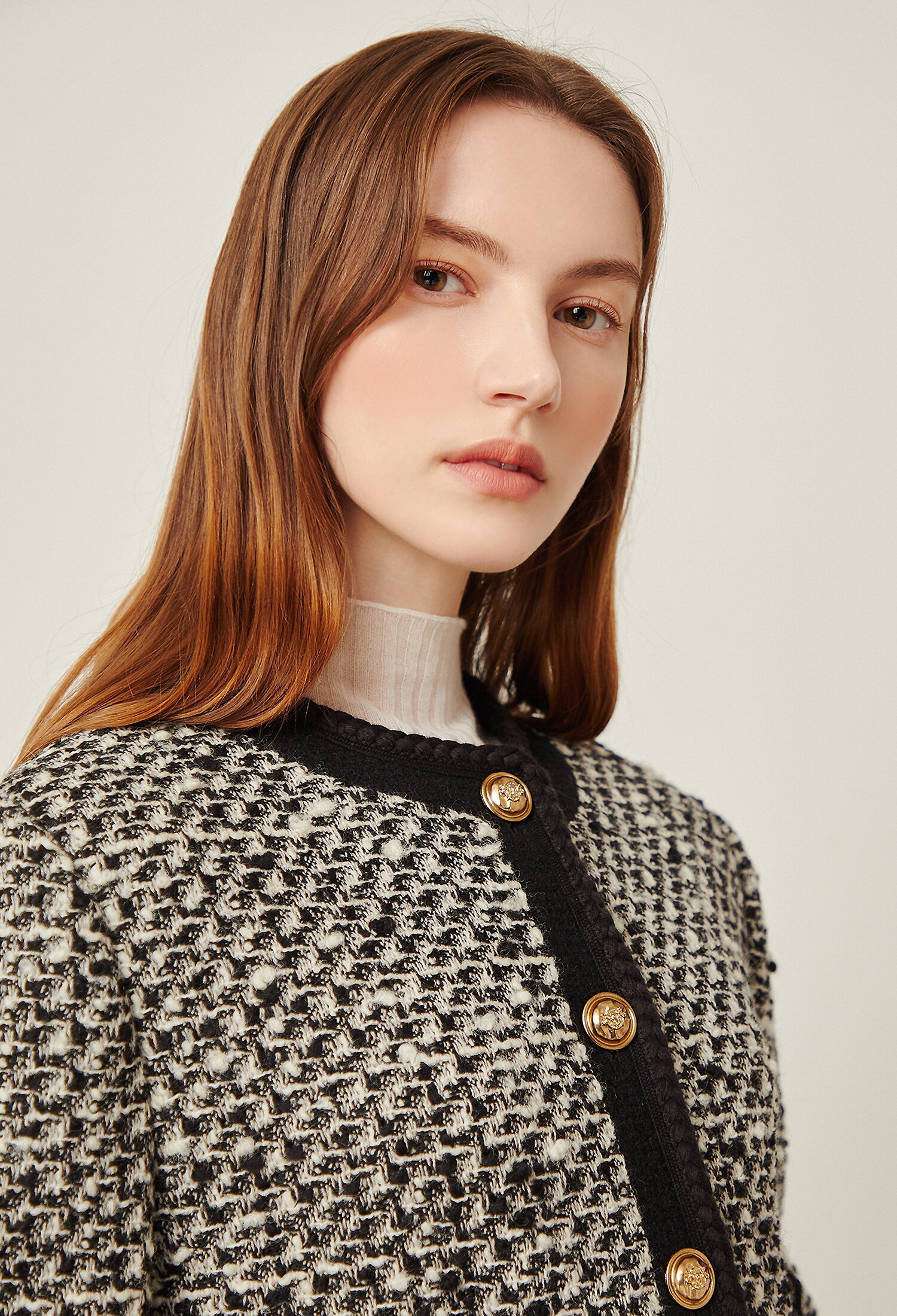 울 트위드 배색 재킷 (BLACK)