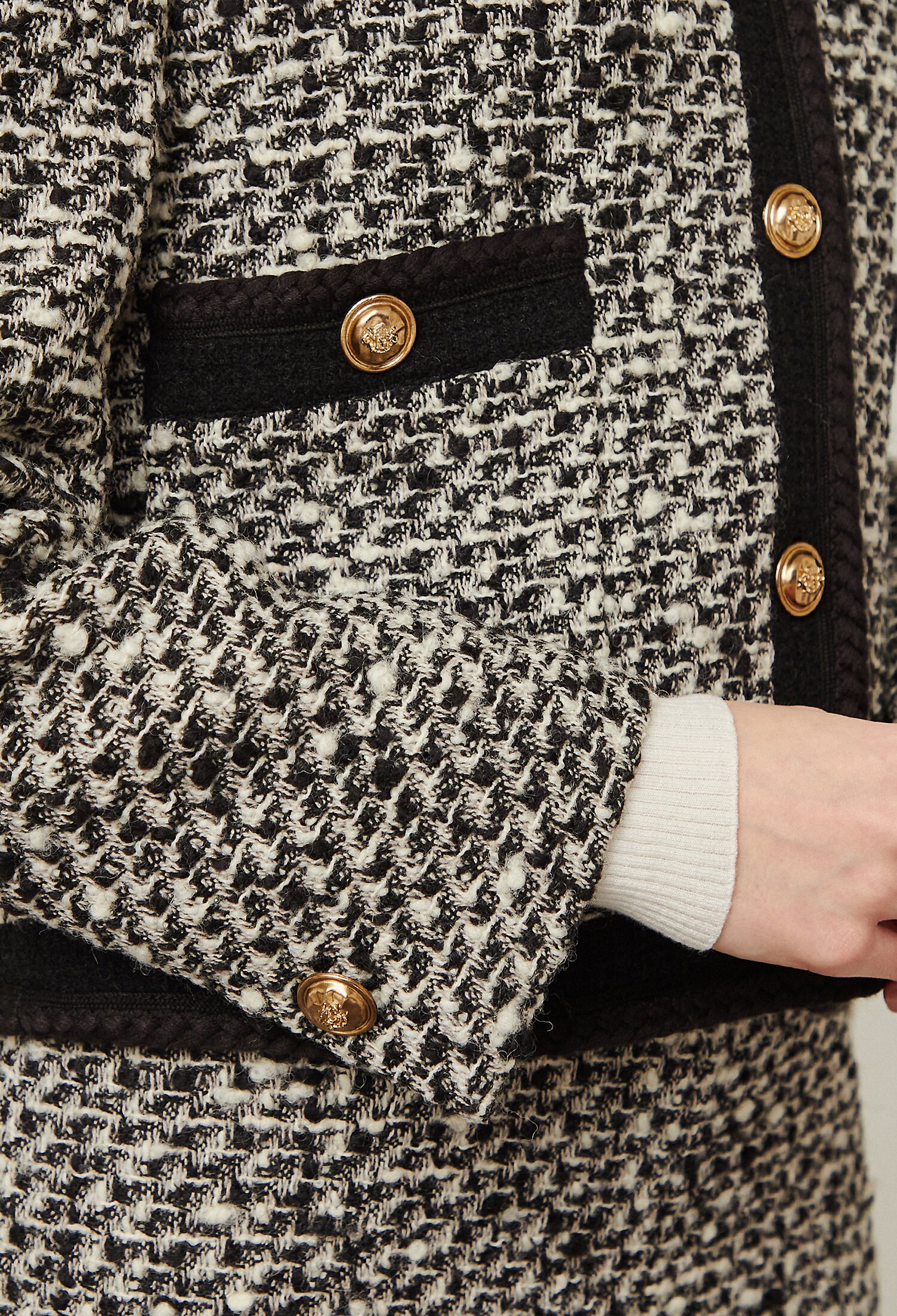 울 트위드 배색 재킷 (BLACK)