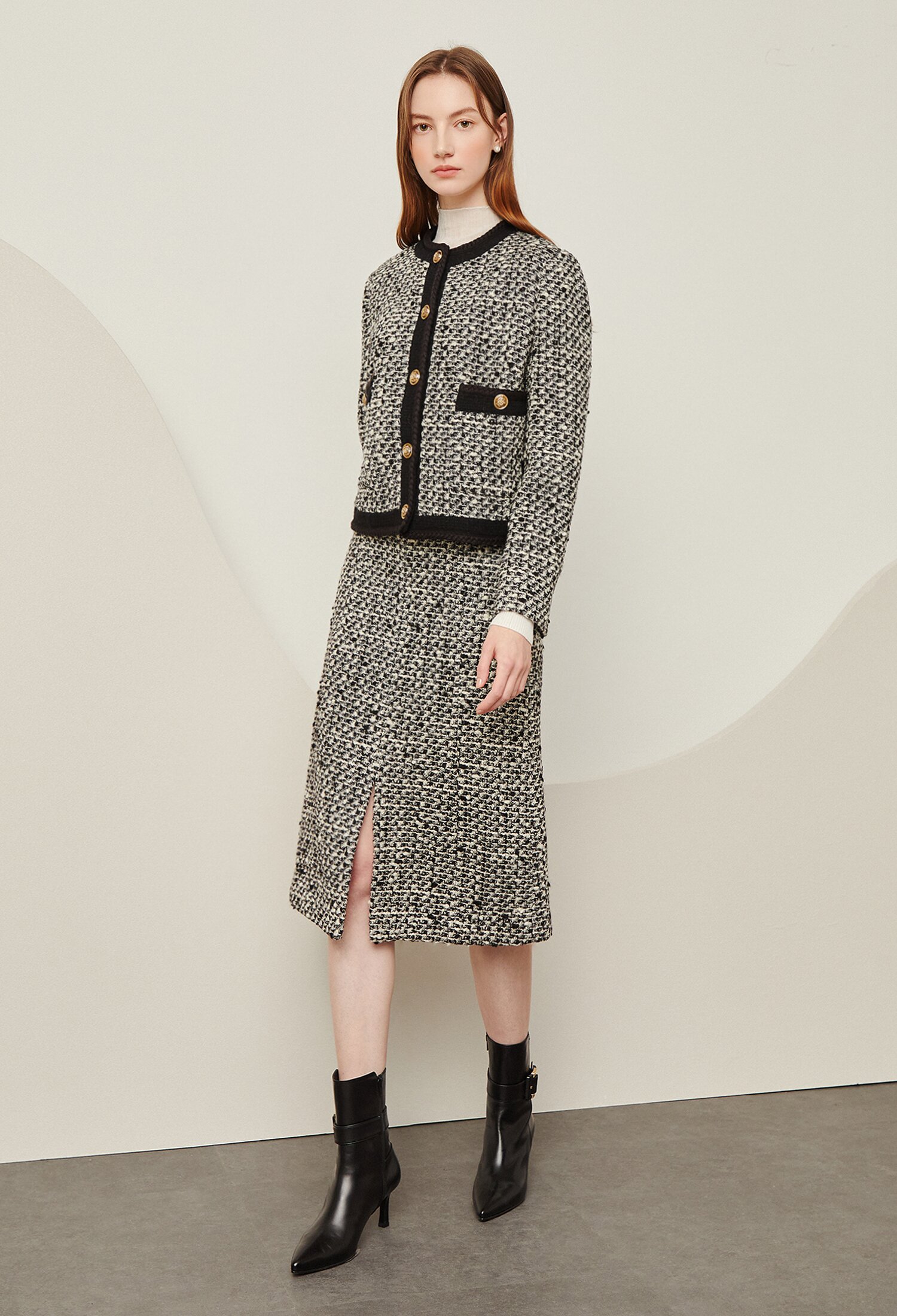 울 트위드 배색 재킷 (BLACK)