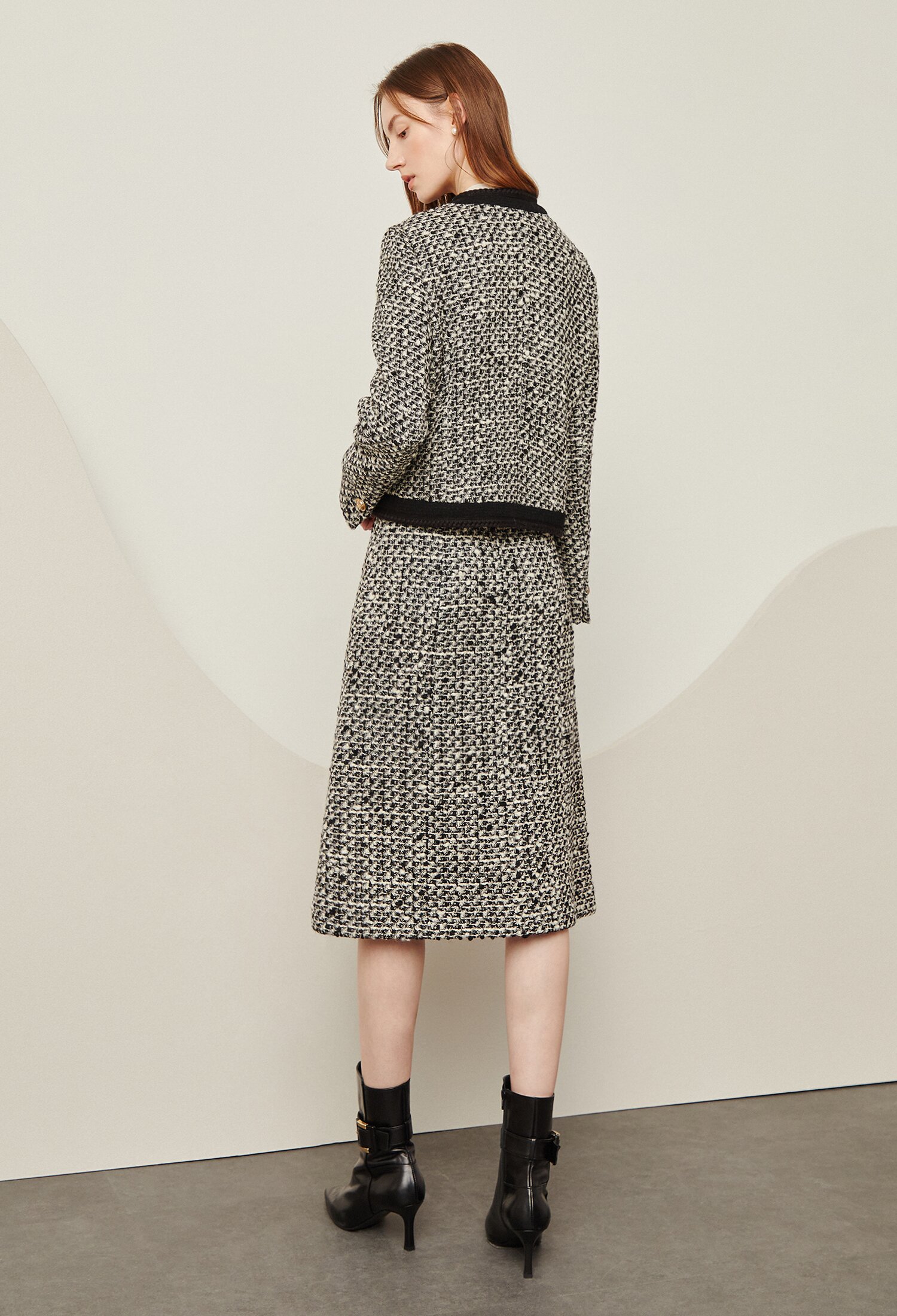 울 트위드 배색 재킷 (BLACK)